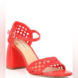 Antonio Melani Sandals Women Leather Coral Size 9.5 Block Heel Ankle Strap NWT